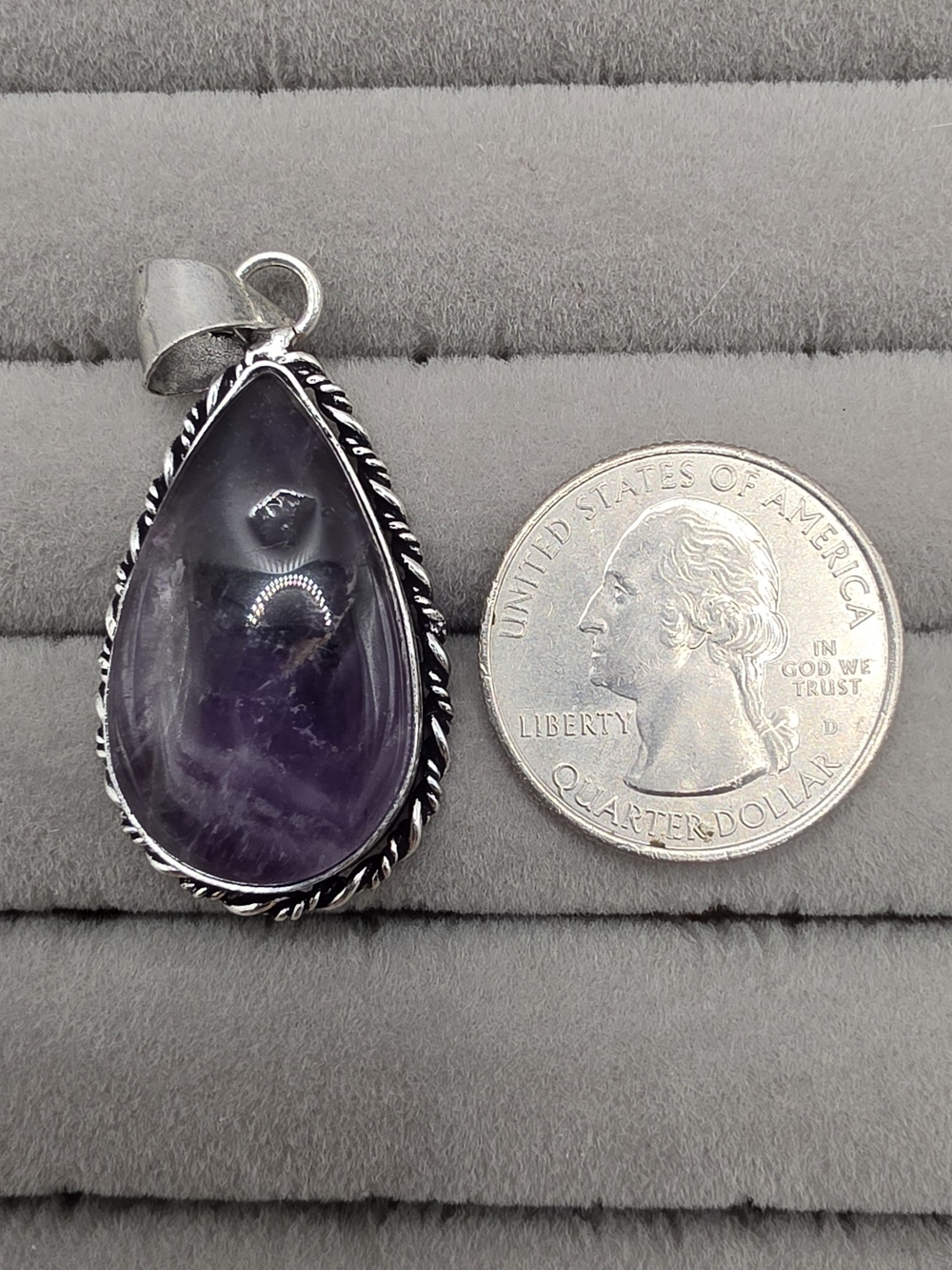 Silver Plated Amethyst Teardrop Pendant - Purple